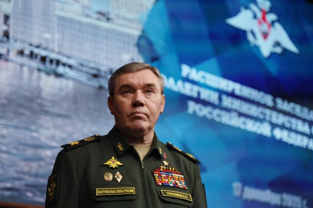 In this pool photograph distributed by the Russian state agency Sputnik, Russia's Chief of the General Staff Valery Gerasimov attends an expanded meeting of the Russian Defence Ministry Board at the National Defence Control Centre in Moscow on December 17, 2025. (Photo by Alexander KAZAKOV / POOL / AFP)