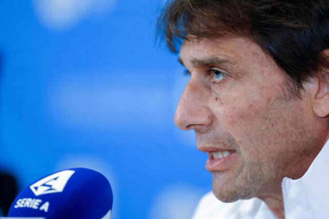 Napoli's Italian coach Antonio Conte speaks during a press conference on the eve of the Supercoppa Italiana semi-final football match between Napoli and AC Milan at the King Saud University Stadium in Riyadh on December 17, 2025. (Photo by Fayez NURELDINE / AFP)