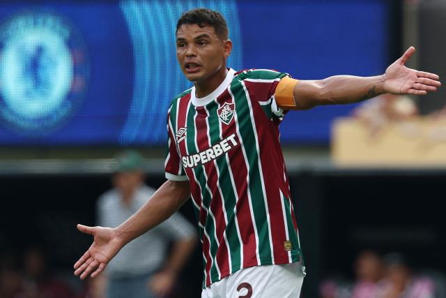 (FILES) Fluminense's Brazilian defender #03 Thiago Silva reacts during the FIFA Club World Cup 2025 semifinal football match between Brazil's Fluminense and England's Chelsea at the MetLife stadium in East Rutherford, New Jersey on July 8, 2025. Brazilian center-back Thiago Silva terminated his contract with Fluminense, the Rio de Janeiro club said on December 17, 2025, as the experienced defender is reportedly aiming to return to Europe according to local media. (Photo by FRANCK FIFE / AFP)