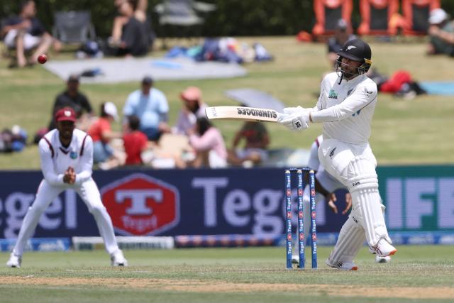 New Zealand’s Devon Conway bats during day one of the 3rd international Test cricket match between New Zealand and West Indies at Bay Oval in Mount Maunganui on December 18, 2025. (Photo by Michael Bradley / AFP)
