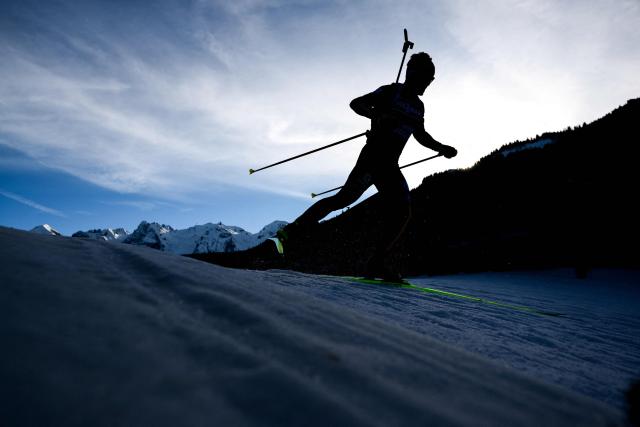 Biathletes practice during the IBU Biathlon World Cup in Le Grand Bornand near Annecy, central-eastern France, on December 18, 2025. (Photo by OLIVIER CHASSIGNOLE / AFP)