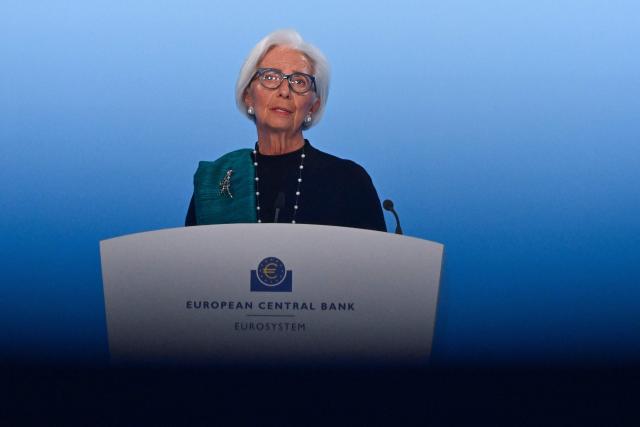 European Central Bank (ECB) President Christine Lagarde addresses a press conference on the Eurozone's monetary policy, at the central bank's headquarters in Frankfurt am Main, western Germany, on December 18, 2025. The European Central Bank held its key interest rate steady on December 18, 2025 for a fourth straight meeting and said it expected inflation to stabilise around its two-percent target "in the medium term". (Photo by Kirill KUDRYAVTSEV / AFP)