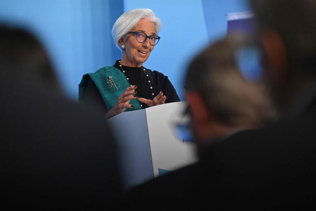 European Central Bank (ECB) President Christine Lagarde addresses a press conference on the Eurozone's monetary policy, at the central bank's headquarters in Frankfurt am Main, western Germany, on December 18, 2025. The European Central Bank held its key interest rate steady on December 18, 2025 for a fourth straight meeting and said it expected inflation to stabilise around its two-percent target "in the medium term". (Photo by Kirill KUDRYAVTSEV / AFP)