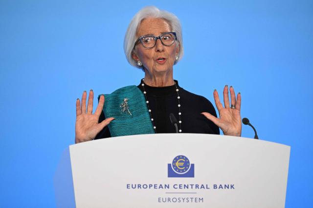 European Central Bank (ECB) President Christine Lagarde addresses a press conference on the Eurozone's monetary policy, at the central bank's headquarters in Frankfurt am Main, western Germany, on December 18, 2025. The European Central Bank held its key interest rate steady on December 18, 2025 for a fourth straight meeting and said it expected inflation to stabilise around its two-percent target "in the medium term". (Photo by Kirill KUDRYAVTSEV / AFP)