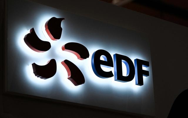 (FILES) The logo of French electricity giant EDF is pictured at the International Cybersecurity Forum (FIC) in Lille, northern France, on June 8, 2022. The energy giant EDF has sharply revised upward the projected cost of the program for six EPR2 nuclear reactors, now estimated at Ђ72.8 billion, an increase of around 40% compared with the initial estimate on December 18, 2025. (Photo by DENIS CHARLET / AFP)
