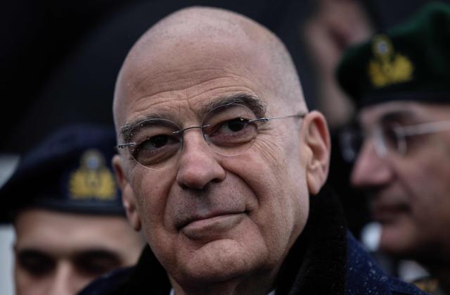 Greece's Minister of National Defence Nikos Dendias attends the delivery ceremony of the Defence and Intervention frigate HS Kimon to the Greek Navy in Lorient, western France, on December 18, 2025. (Photo by Fred TANNEAU / AFP)