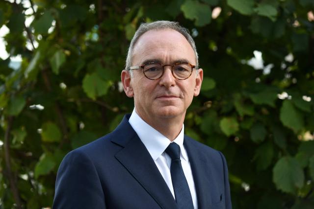 (FILES) RTE (National operating center of French electricity transport network operator) President of the Managing Board Xavier Piechaczyk poses for a photograph after a press conference at RTE headquarters in La Defense district near Paris, to present the electric system outlook for the upcoming winter, on September 14, 2022. French President proposes appointing Xavier Piechaczyk as the new President of Autonomous Management of Parisian Transport (RATP - Regie Autonome des Transports Parisiens) on December 18, 2025. (Photo by Eric PIERMONT / AFP)