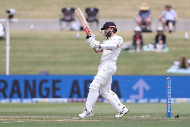 New Zealand’s Kane Williamson bats during day two of the 3rd international Test cricket match between New Zealand and West Indies at Bay Oval in Mount Maunganui on December 19, 2025. (Photo by Michael Bradley / AFP)