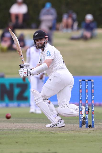 New Zealand’s Kane Williamson bats during day two of the 3rd international Test cricket match between New Zealand and West Indies at Bay Oval in Mount Maunganui on December 19, 2025. (Photo by Michael Bradley / AFP)