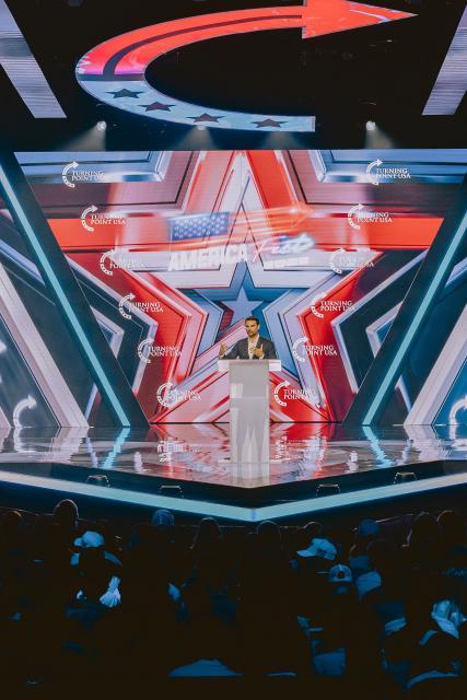 US conservative political commentator Ben Shapiro speaks during Turning Point's annual AmericaFest conference in remembrance of late right-wing political activist Charlie Kirk, in Phoenix, Arizona on December 18, 2025. (Photo by Olivier Touron / AFP)