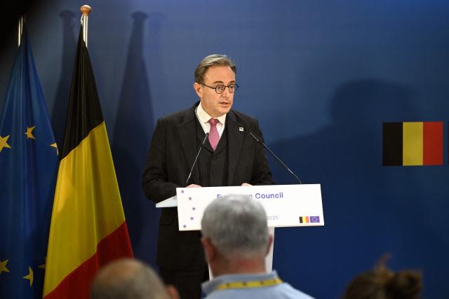 Belgium's Prime Minister Bart De Wever gives his final press conference at the end of the European Council meeting in Brussels, Belgium on December 19, 2025. (Photo by Nicolas TUCAT / AFP)
