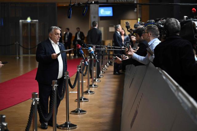 Hungary's Prime Minister Viktor Orban speaks during a press conference at the end of the European Council meeting in Brussels, Belgium on December 19, 2025. European Union leaders struck a deal Friday to provide Ukraine a 90-billion-euro loan to plug its looming budget shortfalls, but failed to agree on using frozen Russian assets to come up with the funds. (Photo by Nicolas TUCAT / AFP)