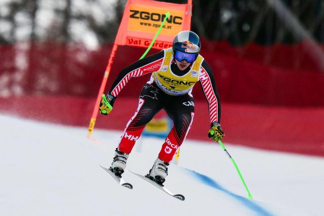 Canada's James Crawford competes in the men's Super G race during the FIS Alpine Ski World Cup, in Val Gardena, on December 19, 2025. (Photo by Stefano RELLANDINI / AFP)