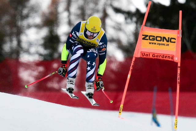 US' Ryan Cochran-Siegle competes in the men's Super G race during the FIS Alpine Ski World Cup, in Val Gardena, on December 19, 2025. (Photo by Stefano RELLANDINI / AFP)