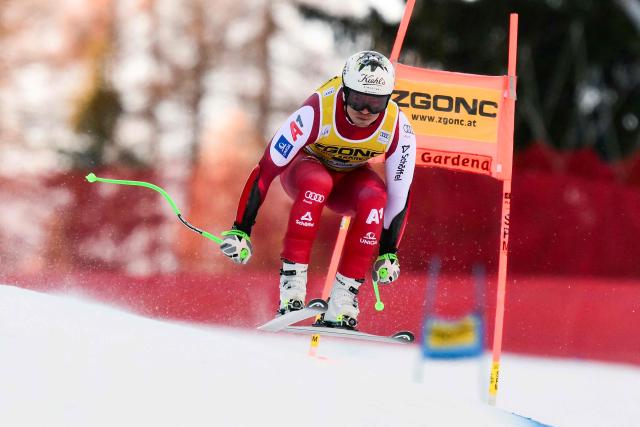 Austria's Lukas Feurstein competes in the men's Super G race during the FIS Alpine Ski World Cup, in Val Gardena, on December 19, 2025. (Photo by Stefano RELLANDINI / AFP)