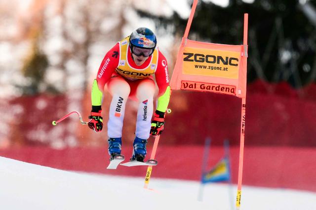Switzerland's Marco Odermatt competes in the men's Super G race during the FIS Alpine Ski World Cup, in Val Gardena, on December 19, 2025. (Photo by Stefano RELLANDINI / AFP)