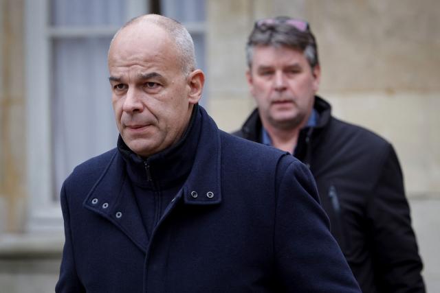 French union National Federation of Agricultural Holders' Unions (FNSEA) president Arnaud Rousseau and his delegation leave the Hotel Matignon after a meeting with French Prime Minister, in Paris on December 19, 2025. The main farming unions are received on December 19, 2025 by French Prime Minister, who oversaw the latest announcements on managing the lumpy skin disease (LSD) "dermatose nodulaire contagieuse" outbreak, which sparked the resurgence of farmers anger fueled by the EU-Mercosur agreement. (Photo by GEOFFROY VAN DER HASSELT / AFP)