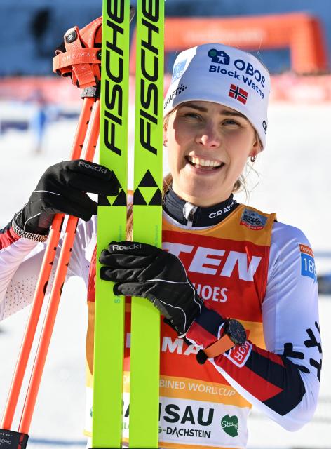 Winner Norway's Ida Marie Hagen is pictured during the Women's Nordic Combined FIS World Cup in Ramsau am Dachstein, Austria on December 19, 2025. (Photo by BARBARA GINDL / APA / AFP) / Austria OUT