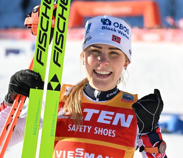 Winner Norway's Ida Marie Hagen is pictured during the Women's Nordic Combined FIS World Cup in Ramsau am Dachstein, Austria on December 19, 2025. (Photo by BARBARA GINDL / APA / AFP) / Austria OUT