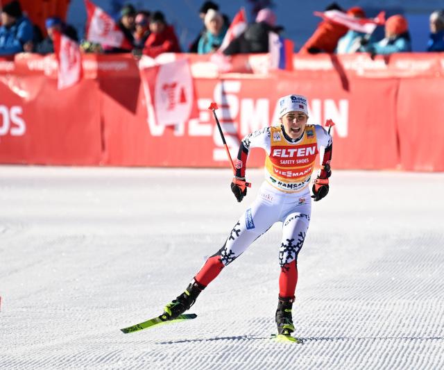 Winner Norway's Ida Marie Hagen is pictured during the Women's Nordic Combined FIS World Cup in Ramsau am Dachstein, Austria on December 19, 2025. (Photo by BARBARA GINDL / APA / AFP) / Austria OUT