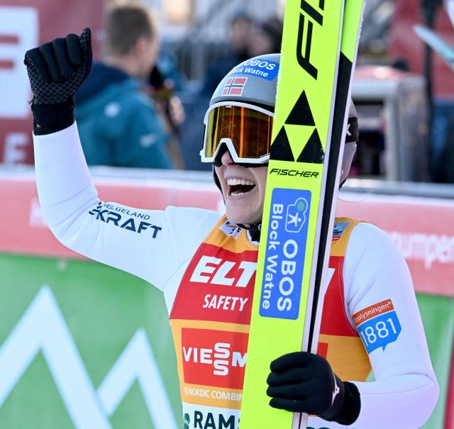 Winner Norway's Ida Marie Hagen is pictured during the Women's Nordic Combined FIS World Cup in Ramsau am Dachstein, Austria on December 19, 2025. (Photo by BARBARA GINDL / APA / AFP) / Austria OUT
