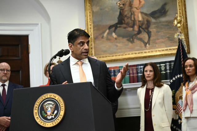 Novartis CEO Vasant Narasimhan speaks after US President Donald Trump made an announcement regarding drug prices from the Roosevelt Room of the White House in Washington, DC, on December 19, 2025. (Photo by Brendan SMIALOWSKI / AFP)