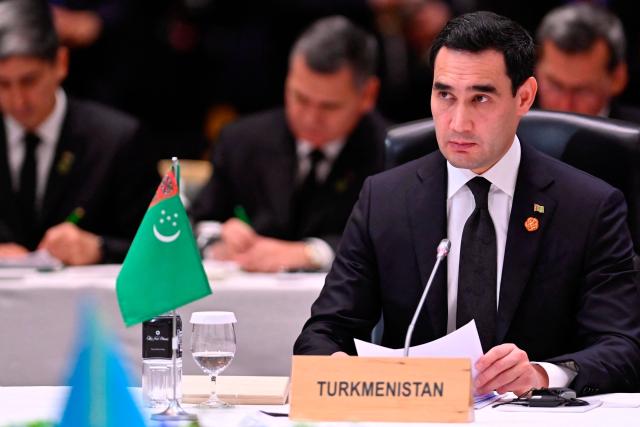Turkmenistan’s President Serdar Berdimuhamedow delivers remarks at the leaders-level "Central Asia plus Japan" Dialogue (CA+JAD) Summit in Tokyo on December 20, 2025. (Photo by David MAREUIL / POOL / AFP)