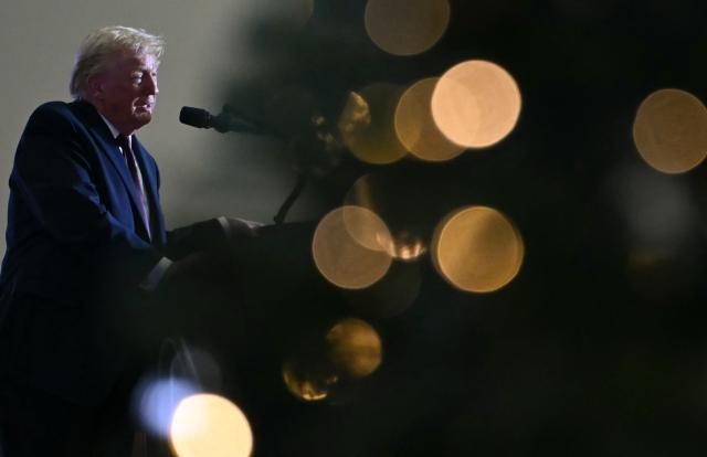 US President Donald Trump speaks during a political rally in Rocky Mount, North Carolina on December 19, 2025. (Photo by ANDREW CABALLERO-REYNOLDS / AFP)
