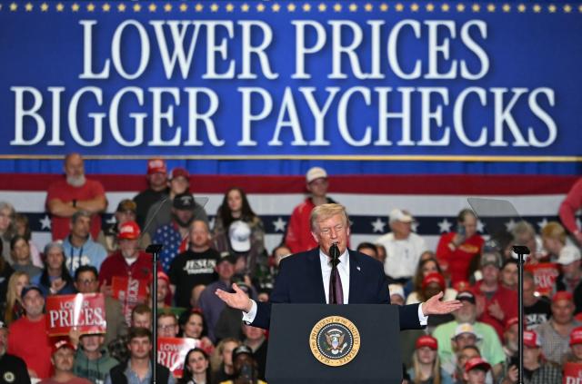 US President Donald Trump speaks during a political rally in Rocky Mount, North Carolina on December 19, 2025. (Photo by ANDREW CABALLERO-REYNOLDS / AFP)