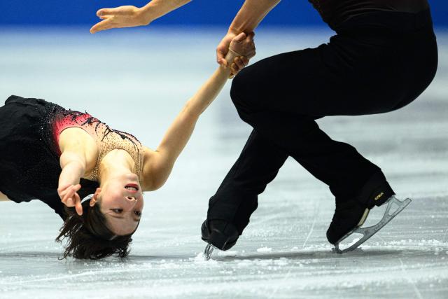 Japan's Riku Miura and Ryuichi Kihara compete in the pairs short program during Japan Figure Skating Championships in Tokyo on December 20, 2025. (Photo by Philip FONG / AFP)