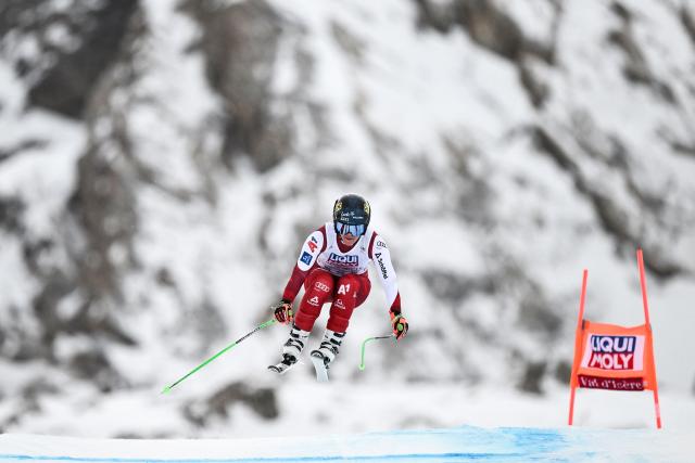 Austria's Magdalena Egger competes in the women's downhill race part of the FIS Alpine Ski World Cup 2025-2026, in Val d'Isere, south western France, on December 20, 2025. (Photo by Jeff PACHOUD / AFP)