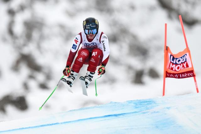 Austria's Magdalena Egger competes in the women's downhill race part of the FIS Alpine Ski World Cup 2025-2026, in Val d'Isere, south western France, on December 20, 2025. (Photo by Jeff PACHOUD / AFP)