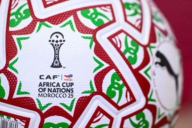 The official ball is pictured during a press conference at Prince Moulay Abdellah Stadium in Rabat, Morocco on December 20, 2025, ahead of the start of the Africa Cup of Nations (CAN) football tournament. Morocco take on Comoros in the opening game on December 21. (Photo by SEBASTIEN BOZON / AFP)