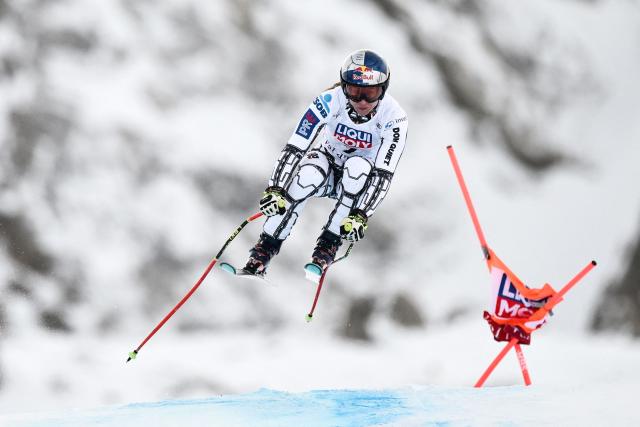 Czech Republic's Ester Ledecka competes in the women's downhill race part of the FIS Alpine Ski World Cup 2025-2026, in Val d'Isere, south western France, on December 20, 2025. (Photo by Jeff PACHOUD / AFP)