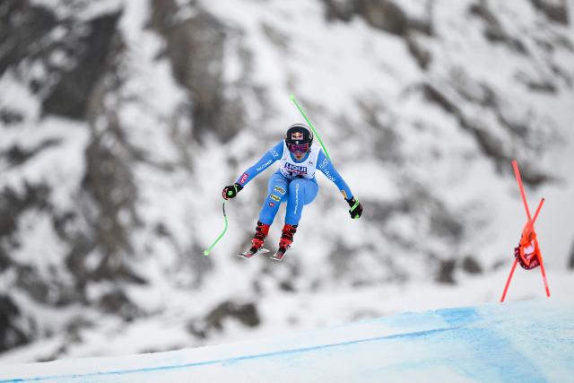 Italy's Sofia Goggia competes in the women's downhill race part of the FIS Alpine Ski World Cup 2025-2026, in Val d'Isere, south western France, on December 20, 2025. (Photo by Jeff PACHOUD / AFP)