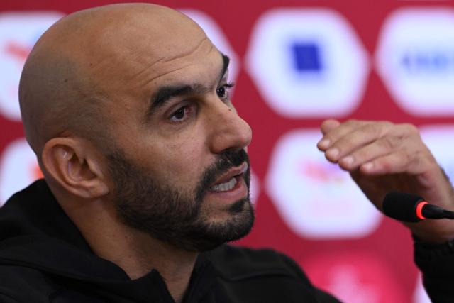 Morocco's head coach Walid Regragui speaks during a press conference at Prince Moulay Abdellah Stadium in Rabat, Morocco on December 20, 2025, ahead of the start of the Africa Cup of Nations (CAN) football tournament. Morocco take on Comoros in the opening game on December 21. (Photo by SEBASTIEN BOZON / AFP)