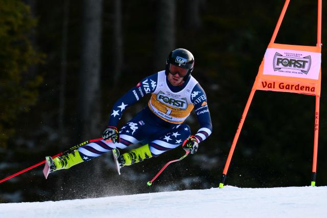 US' Bryce Bennett competes in the men's downhill race part of the FIS Alpine Ski World Cup 2025-2026, in Val Garderna, northern Italy, on December 20, 2025. (Photo by Stefano RELLANDINI / AFP)