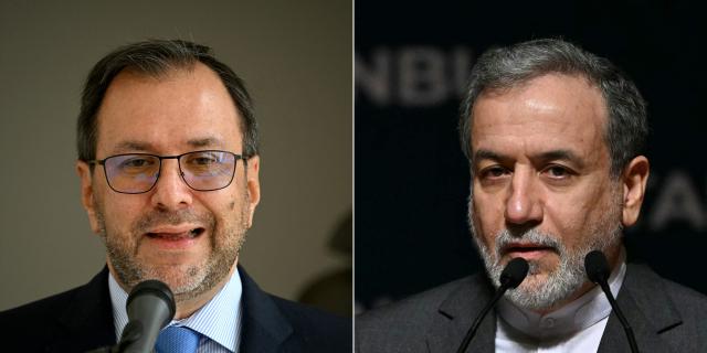 (COMBO) This combination of file pictures created on December 20, 2025 shows Venezuela's Foreign Minister Yvan Gil (L) during a press conference at the Ministry of Foreign Affairs in Caracas on September 13, 2025, and Iran's Foreign Minister Abbas Araghchi during a press conference at the Lutfi K?rdar Congress Center on the sideline of the 51st session of the Council of Foreign Ministers of the Organization of Islamic Cooperation (OIC), in Istanbul on June 22, 2025. Venezuela said on December 20, 2025 that Iran had offered its cooperation ‘in all areas’ to tackle ‘piracy and international terrorism’ by the United States, following a call between their foreign ministers. (Photo by Federico PARRA and OZAN KOSE / AFP)