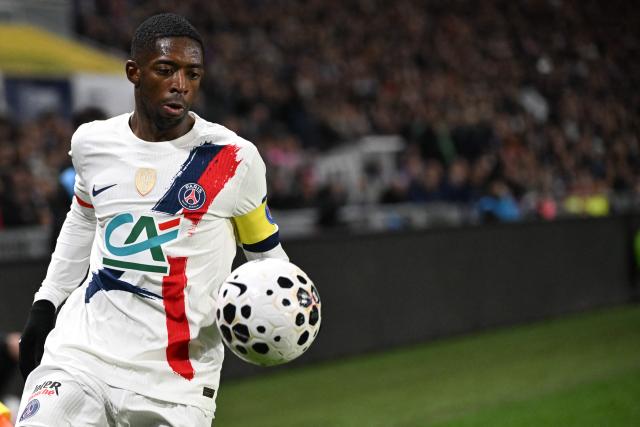 Paris Saint-Germain's French forward #10 Ousmane Dembele controls the ball during the French Cup round of 64 football match between Fontenay-le-Comte and Paris Saint-Germain (PSG) at La Beaujoire stadium, in Nantes, western France, on December 20, 2025. (Photo by Sebastien Salom-Gomis / AFP)