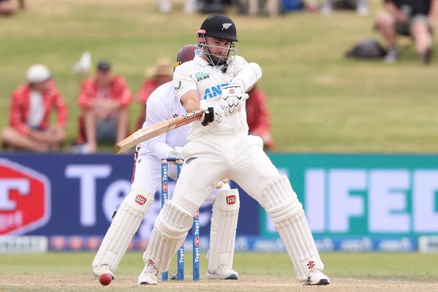 New Zealand’s Kane Williamson bats during day four of the 3rd international Test cricket match between New Zealand and West Indies at Bay Oval in Mount Maunganui on December 21, 2025. (Photo by Michael Bradley / AFP)
