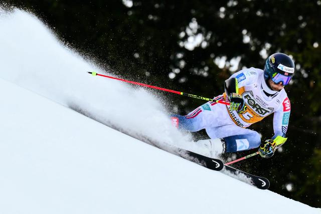 Norway's Atle Lie McGrath competes in the first run of the Men's Giant Slalom event, part of the FIS Alpine Ski World Cup 2025-2026, in Alta Badia, northern Italy, on December 21, 2025. (Photo by Stefano RELLANDINI / AFP)