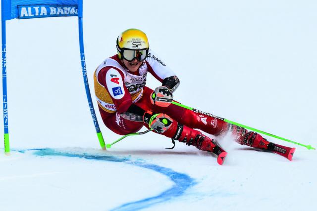 Austria's Raphael Haaser competes in the first run of the Men's Giant Slalom event, part of the FIS Alpine Ski World Cup 2025-2026, in Alta Badia, northern Italy, on December 21, 2025. (Photo by Stefano RELLANDINI / AFP)