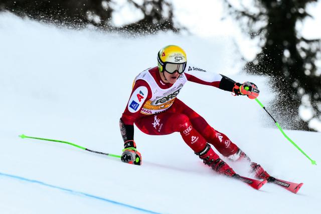 Austria's Raphael Haaser competes in the first run of the Men's Giant Slalom event, part of the FIS Alpine Ski World Cup 2025-2026, in Alta Badia, northern Italy, on December 21, 2025. (Photo by Stefano RELLANDINI / AFP)
