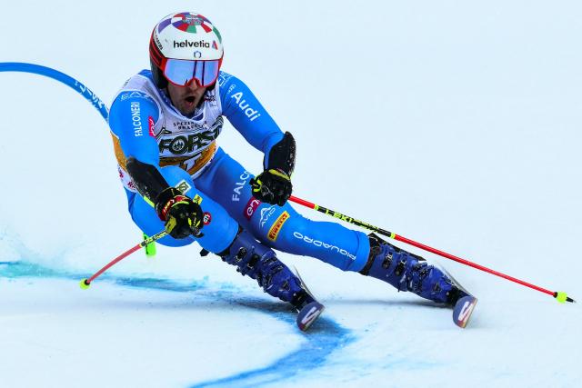 Italy's Luca De Aliprandini competes in the first run of the Men's Giant Slalom event, part of the FIS Alpine Ski World Cup 2025-2026, in Alta Badia, northern Italy, on December 21, 2025. (Photo by Stefano RELLANDINI / AFP)