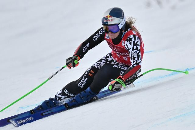 New Zealand's Alice Robinson competes in the women's Super G event during the FIS Alpine Ski World Cup 2025-2026, in Val d'Isere, southwestern France, on December 21, 2025. (Photo by Jeff PACHOUD / AFP)