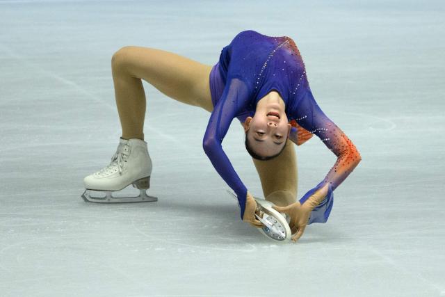 Japan's Mayuko Oka competes in the women's free skating during Japan Figure Skating Championships in Tokyo on December 21, 2025. (Photo by Philip FONG / AFP)