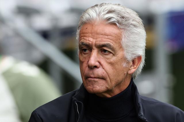 French new president of OGC Nice Jean-Pierre Rivere reacts prior to the French Cup round of 64 football match between OGC Nice and Saint-Etienne at the Allianz Riviera Stadium in Nice, south-eastern France, on December 21, 2025. (Photo by Valery HACHE / AFP)