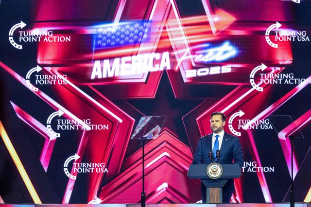 US Vice President JD Vance speaks at the Turning Point's annual AmericaFest conference, in remembrance of late right-wing political activist Charlie Kirk, in Phoenix, Arizona on December 21, 2025. Kirk was shot dead on a Utah college campus in September, sparking a wave of grief among conservatives, and threats of a clampdown on the "radical left" from President Donald Trump. (Photo by Olivier Touron / AFP)