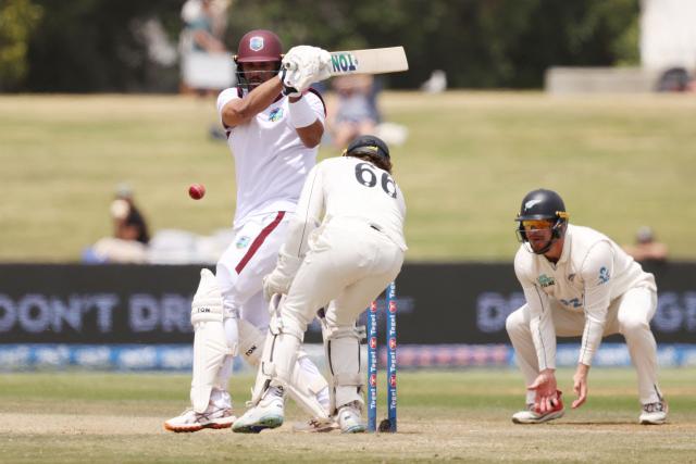 West Indies Brandon King bats during day five of the 3rd international Test cricket match between New Zealand and West Indies at Bay Oval in Mount Maunganui, Tauranga, New Zealand on December 22, 2025. (Photo by Michael Bradley / AFP)
