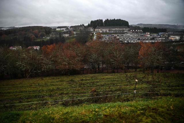 This photograph shows a general view of the Lycee des Metiers du Batiment (LMB - Building Trades High School), which provides instruction to high school students and over 100 university students in the construction and architecture fields  in Felletin on December 10, 2025. . Weight room, athletics track, football stadium, indoor swimming pool, cinema: the list of facilities at this institution specialised in construction trades is reminiscent of an American campus... (Photo by Christophe ARCHAMBAULT / AFP)
